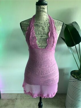 Victoria’s Secret Lace Halter Chemise Nightdress in Pink